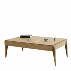 Table basse design en bois massif Chêne avec Liseré de couleur personalisable