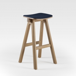 Tabouret haut design en bois de Chêne et tissu fabriquée en France CHEVRON