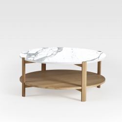 Table basse design en bois et plateau céramique fabriquée en France FACETTE